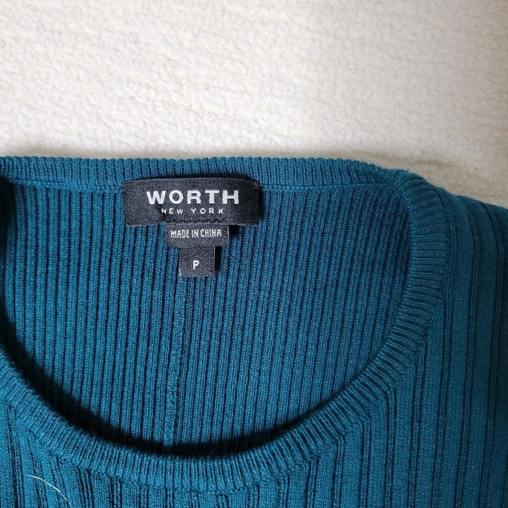 Worth New York Sweater Womens Sz P Lightweight Teal Green Silk Blend Academia - Picture 9 of 16